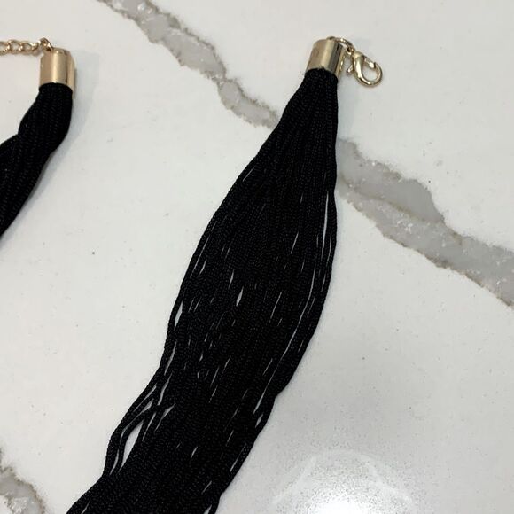 Macy’s | 22” Black Gold Tassel Women’s Strands Choker Necklace - Picture 6 of 11